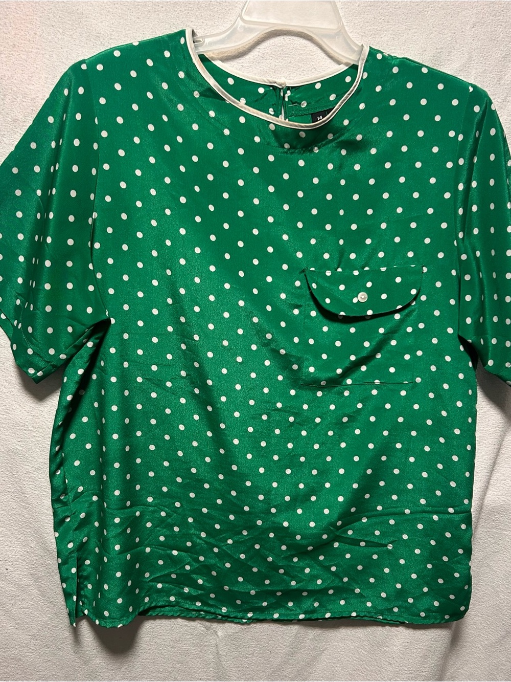 Anna Green Polka Dot Short Sleeve Blouse with Contrast Trim